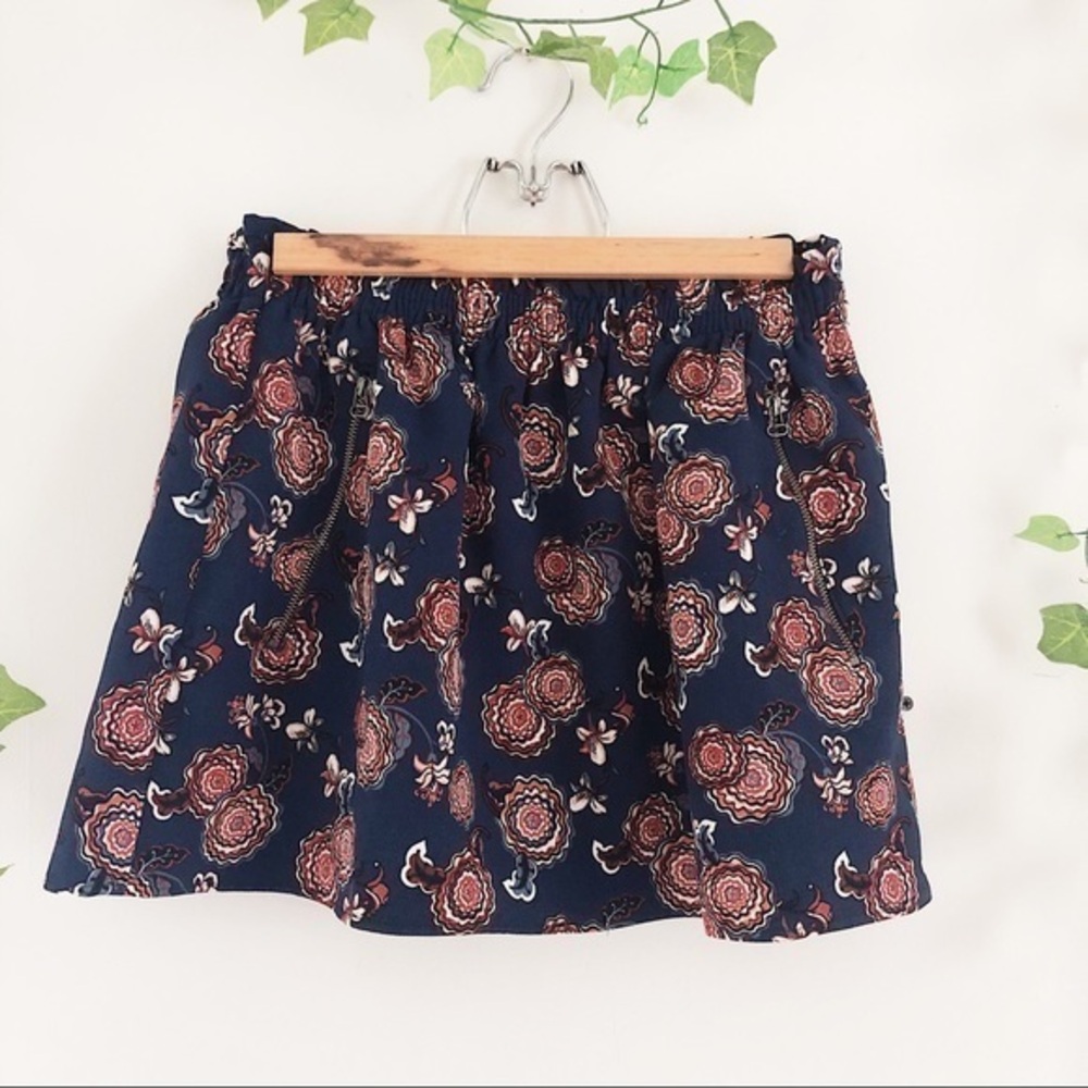Zara Navy Floral Mini Skirt